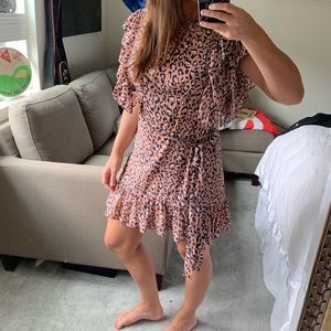 Leopard ruffle sleeve mini dress